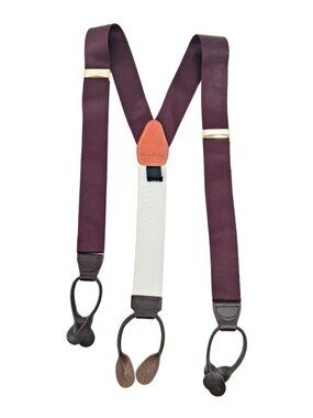 Brooks Brothers Textural Burgundy Button Suspenders Leather Tabs Y-Back Braces